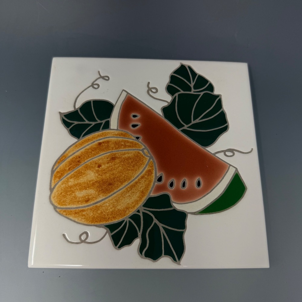 Vintage‎ Key West Florida 1994 Watermelon Cantaloupe Ceramic Tile Trivet 6x6